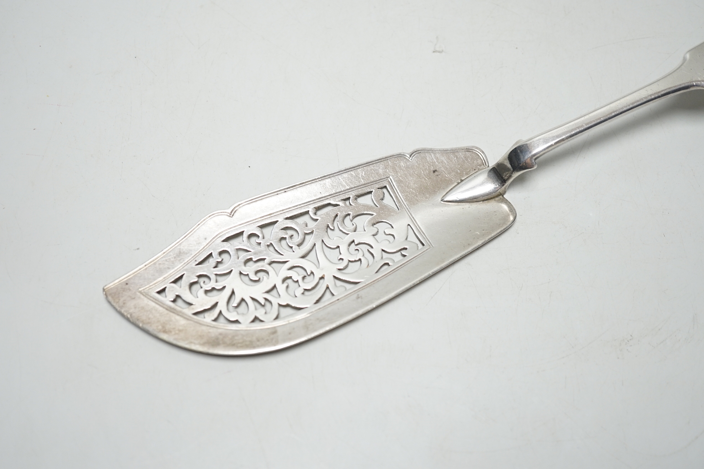 A Victorian silver fiddle pattern fish slice, George Adam, London, 1848, 31.7cm, 5.9oz.